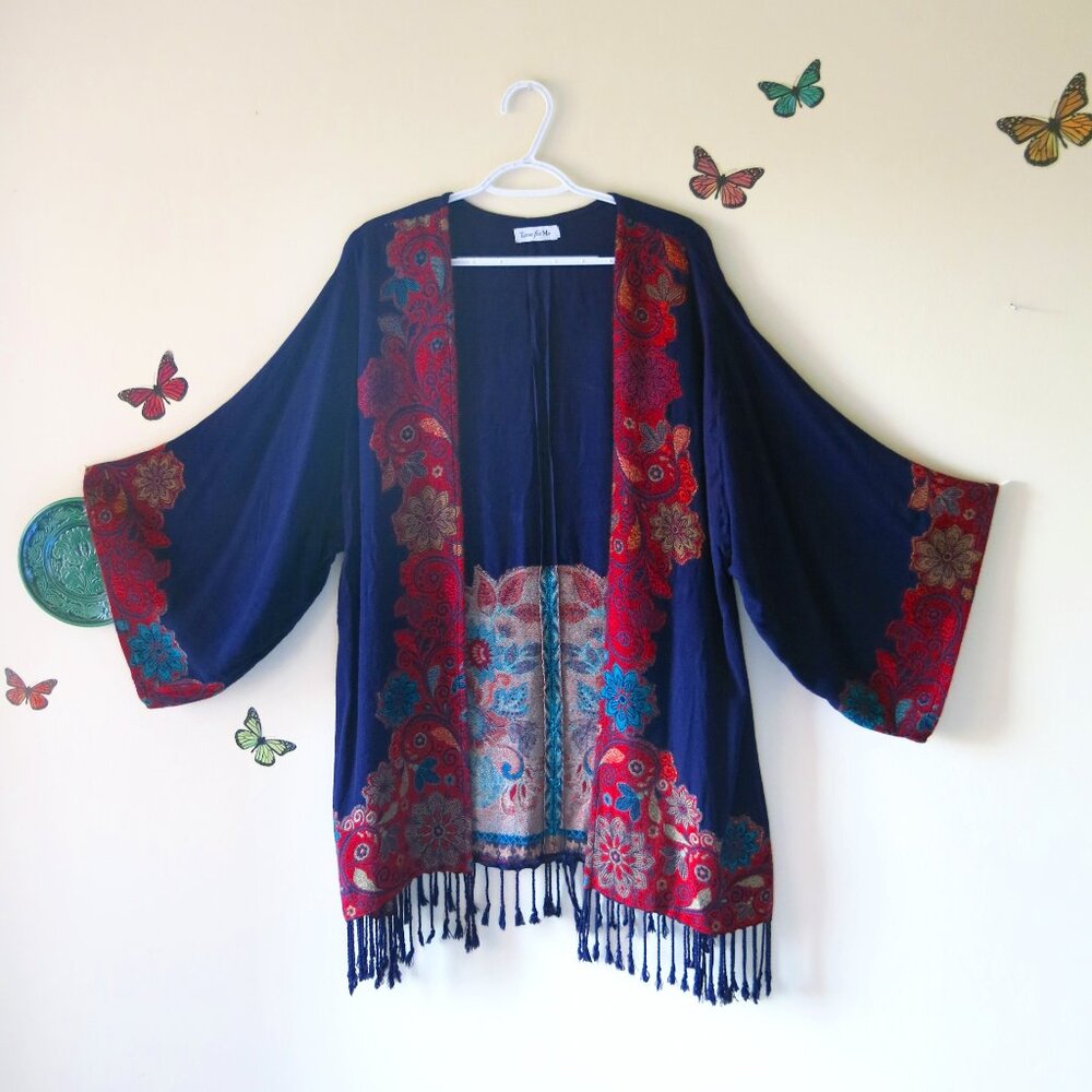 Time For Me Viscose Bohemian Floral Cardigan Kimono Top Size 2X( Fits Size S/M)